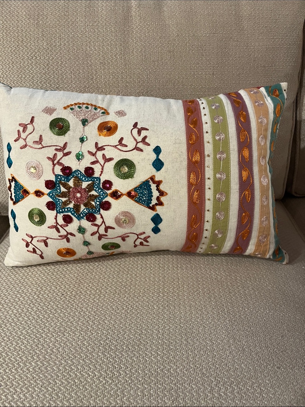 Pier 1 Beaded Embroidered Rectangle Decorative Pillow